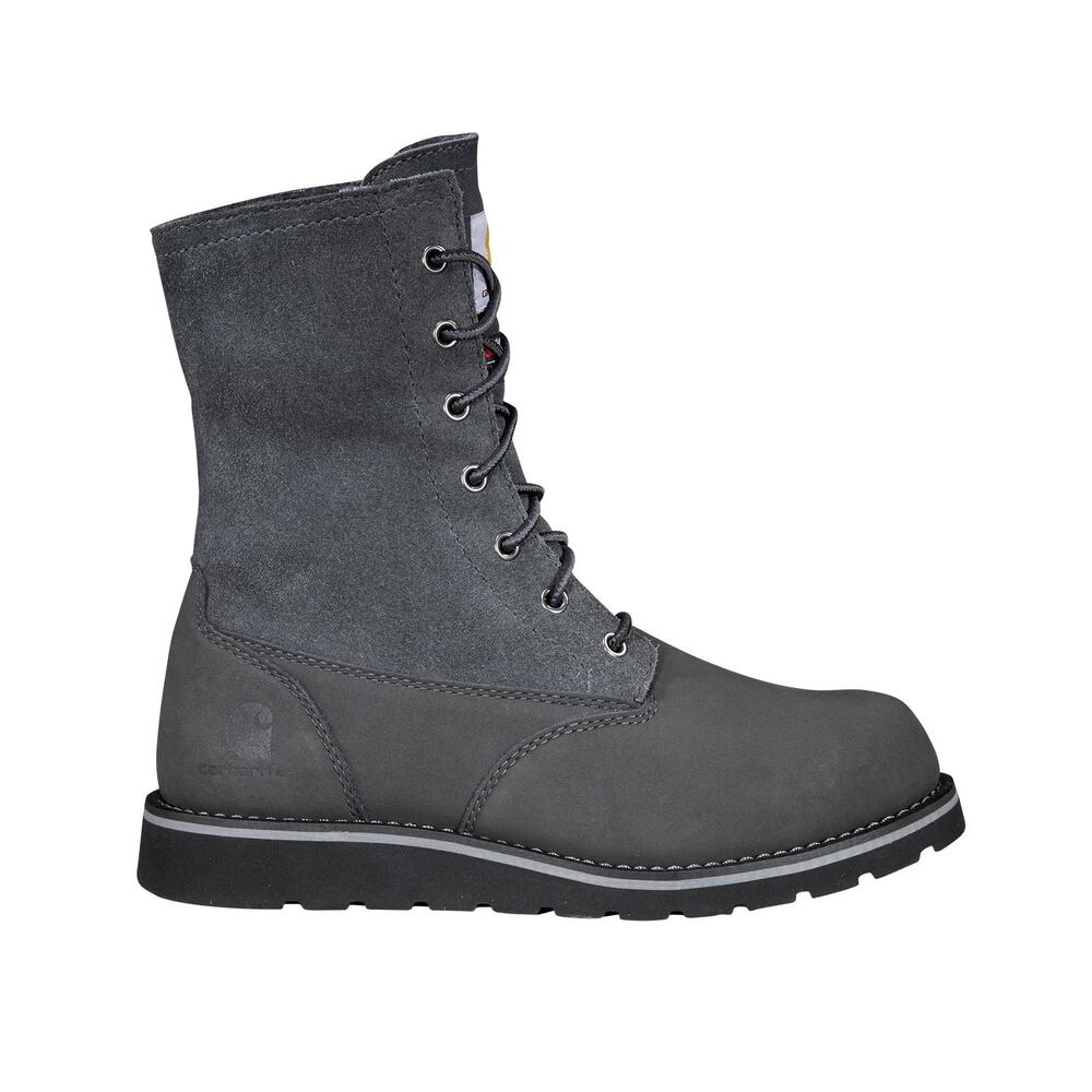 CARHARTT WOMEN'S WATERPROOF 8" SHERPA LINED WINTER WEDGE BOOT, DARK GREY - 11 M